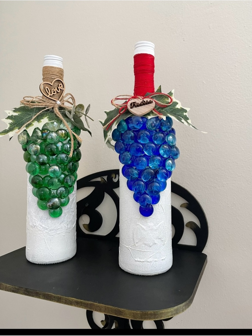 Handcrafted Blue Glass Grape Bottle Accent - Unbranded